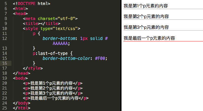 :last-of-type代码运行图 :last-of-type代码运行图