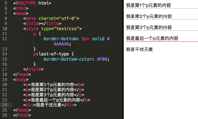 :last-of-type代码运行图 :last-of-type代码运行图
